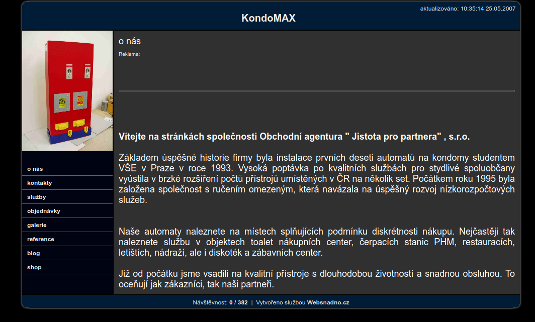 Screenshot původní stránky Kondomax