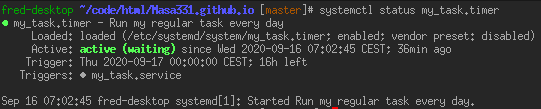 terminal output of systemctl status my_task.timer